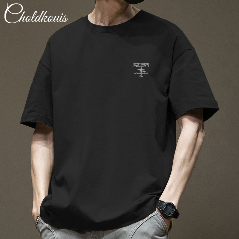 Summer Vintage Pure Cotton Heavy-weight Japanese Style Short-sleeved T-shirt Men's Loose plus size T-shirt Trendy Brand Plus-sized Half-sleeved Shirt