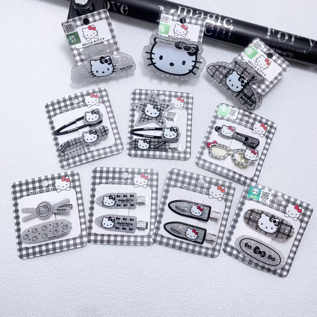 Officially Licensed Sanrio Hello Kitty Silver Glitter Cute Cartoon Hair Clip and Claw Clip Series