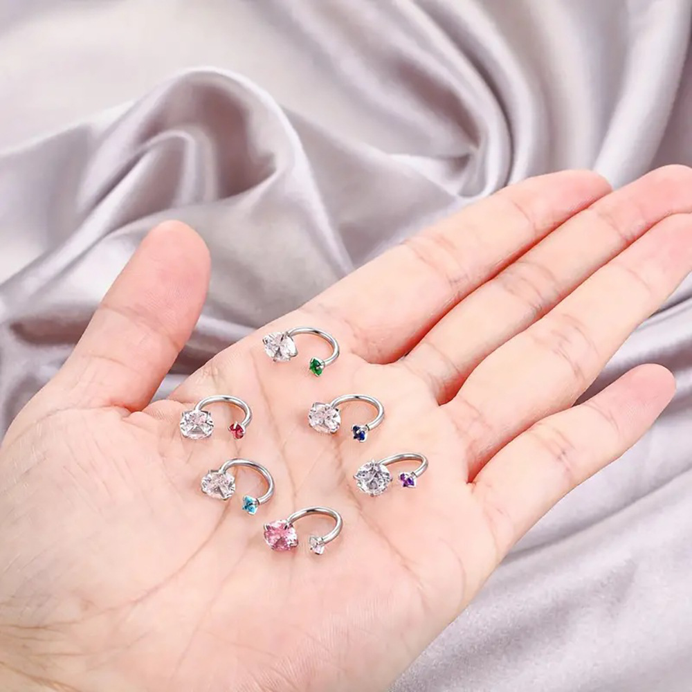 European and American Cross-Border Hot-Selling Simple and Versatile Personalized Titanium Steel Round Zircon Horseshoe Bar Ear Bone Ring Nose Ring Piercing Jewelry