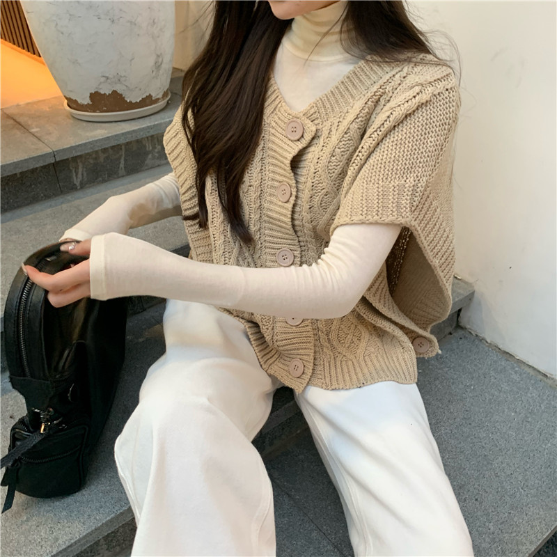 Korean style design lazy style twist sleeveless sweater autumn and winter outer wear western style age-reducing loose cape sweater fashion