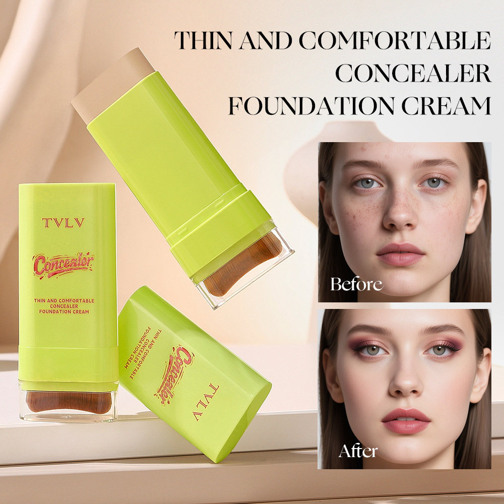 Cross-Border Tvlv Double-Ended Concealer Foundation Stick in 8 Colors, Long-Lasting, Waterproof, Sweat-Proof, Natural, with Brush Foundation Stick