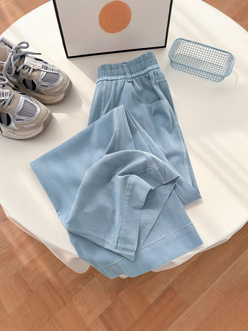 Tencel Jeans Women's Spring and Summer Thin Korean Style New High Waist Slimming Straight Leg Wide-leg Ice Silk Dosing Casual Pants