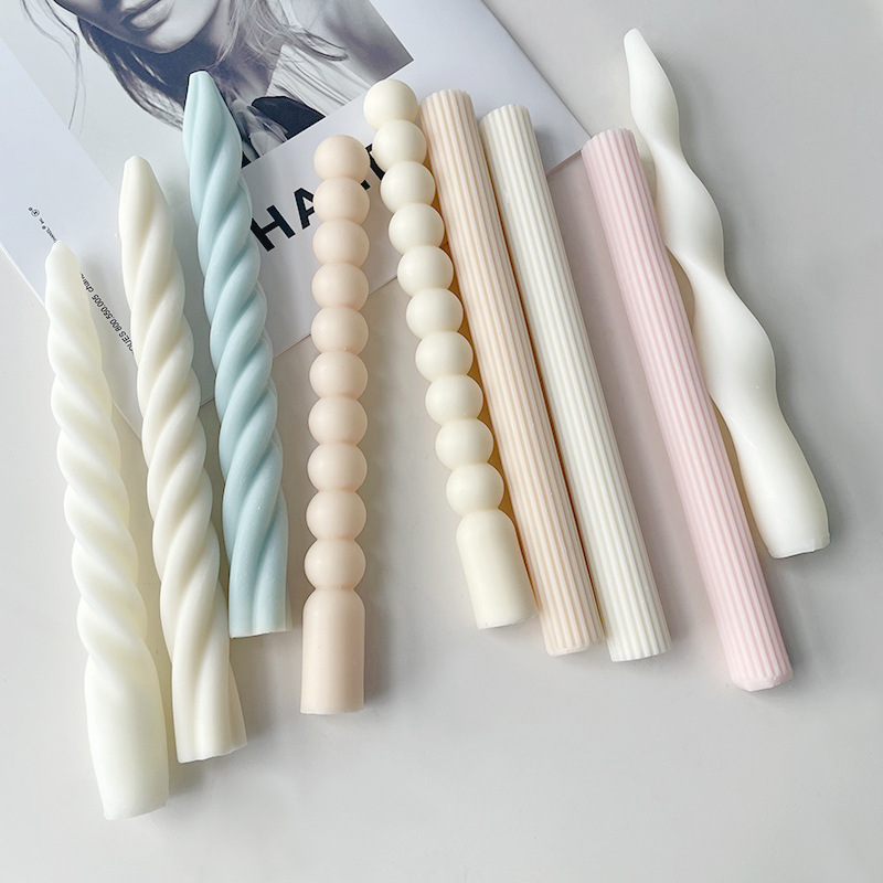 Threaded Long Rod Aromatherapy Candle Silicone Mould Twist Strip Candle Mould Striped Long Handle Candle Abrasives Spot