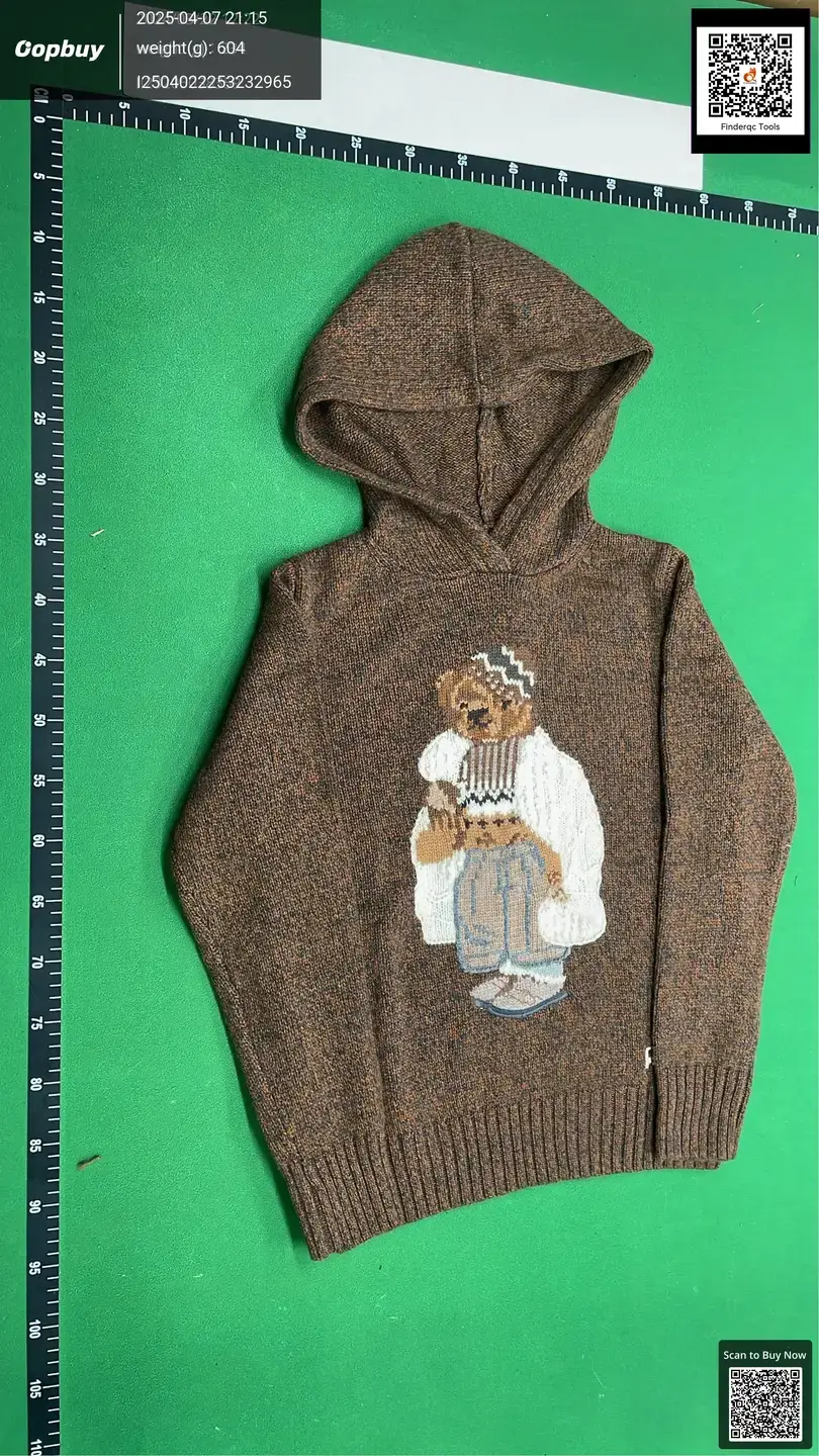 24 autumn and winter British style three-dimensional embroidered coat polo bear hooded cashmere wool childlike loose sweater
