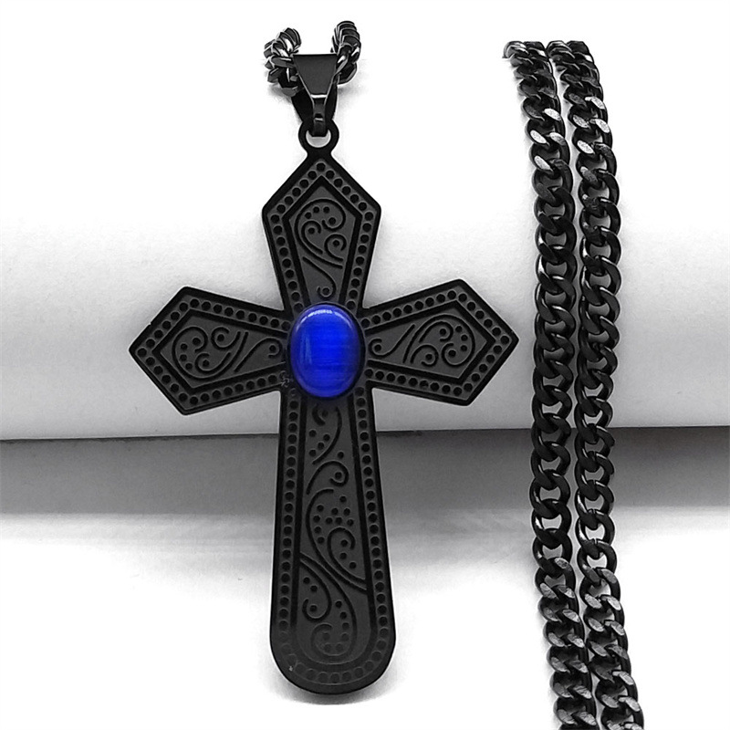 Temu Cross-Border European and American Gothic Cross Necklace Versatile Retro Hip-Hop Corrosion Black Jewelry for Men and Women
