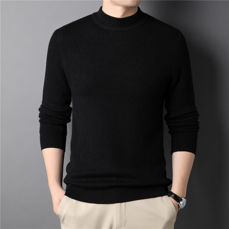 Cross-Border New Spring and Autumn Solid Color Half Turtleneck Men's Knitwear Slim Knitwear Young Men's Bottoming Knitwear Men's Clothing