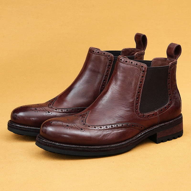 [5-Day Shipping] Foreign Trade Horsehide Boots Men's Washed Retro Goodyear Handmade Business Casual Chelsea Boots
