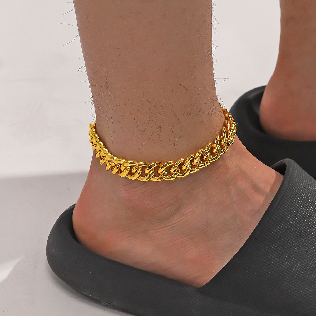 Men's AliExpress selling simple smooth Cuban chain anklets personalized hip hop style exaggerated jewelry anklets