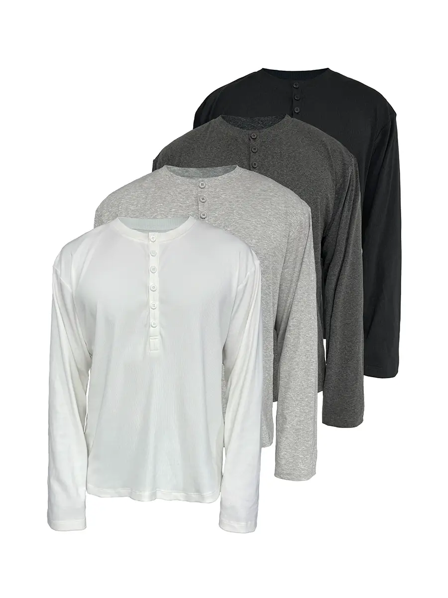 Jcaesar Henry Sleeve Henry Collar Long Sleeves, Soft, Comfortable and Versatile, Flattering to the Figure, Available in Multiple Colors