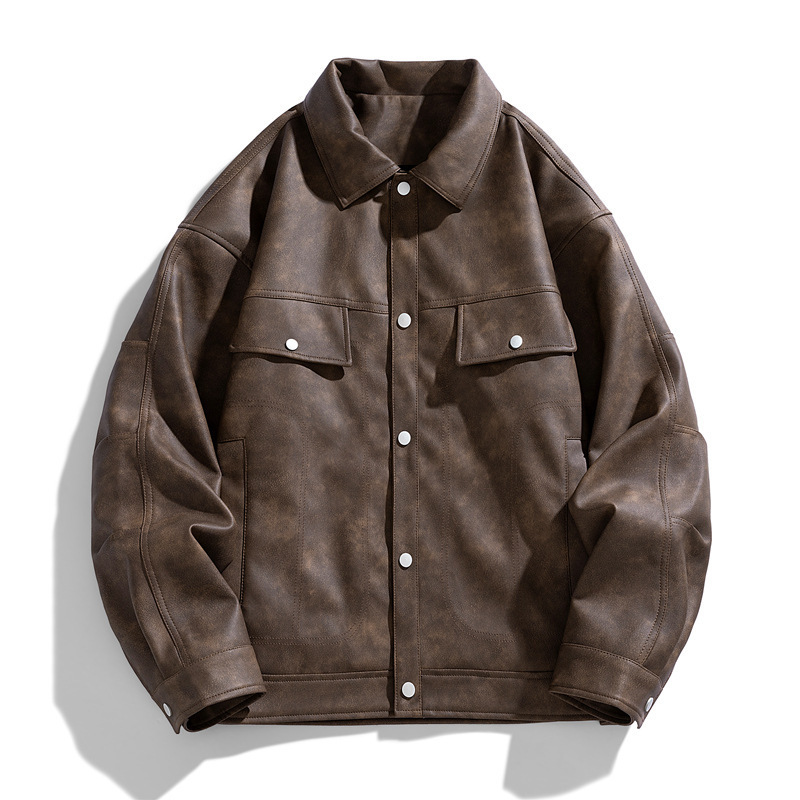 European and American PU Leather Jacket Men's Spring Fashion Men's Couple's American Jacket Men's Top Loose Jacket Men's Clothing