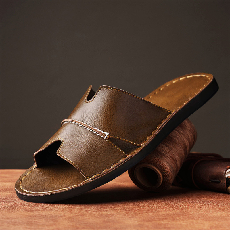 Cross-Border Foreign Trade Hot-Selling Men's Large Size Flat-Soled Outdoor Sandals, Non-Slip and Wear-Resistant Beach Slippers