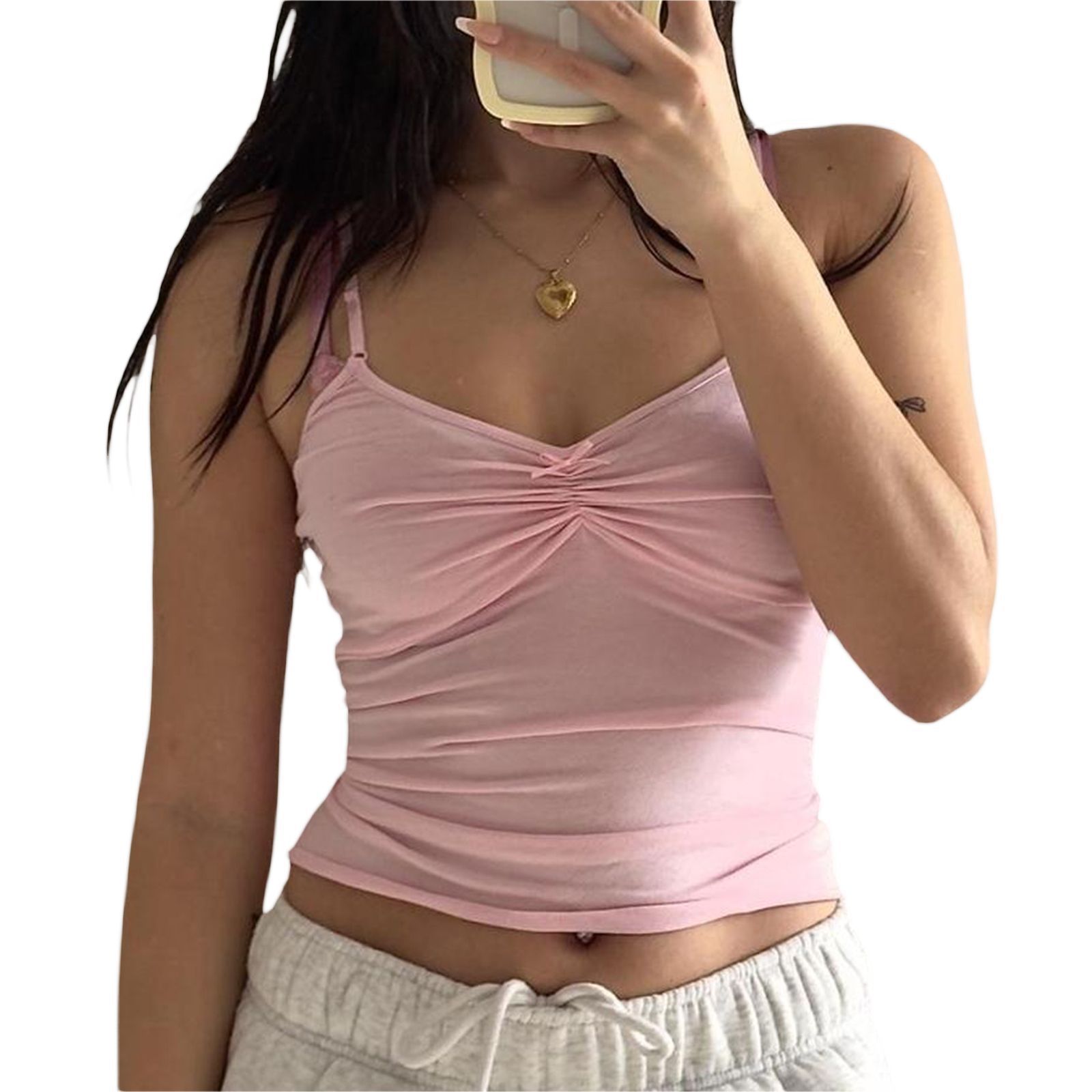 Quick-stimulating He Xiyin European and American ins Amazon 2024 Summer v Neck Suspender Bow Pure Color Navel-baring vest