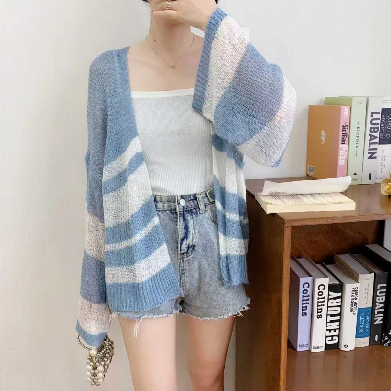 2025 New Color Matching Korean Style Mohair Anti-Scratch Long-Sleeved Loose Stripesd Knitwear Cardigan Women's Top Jacket