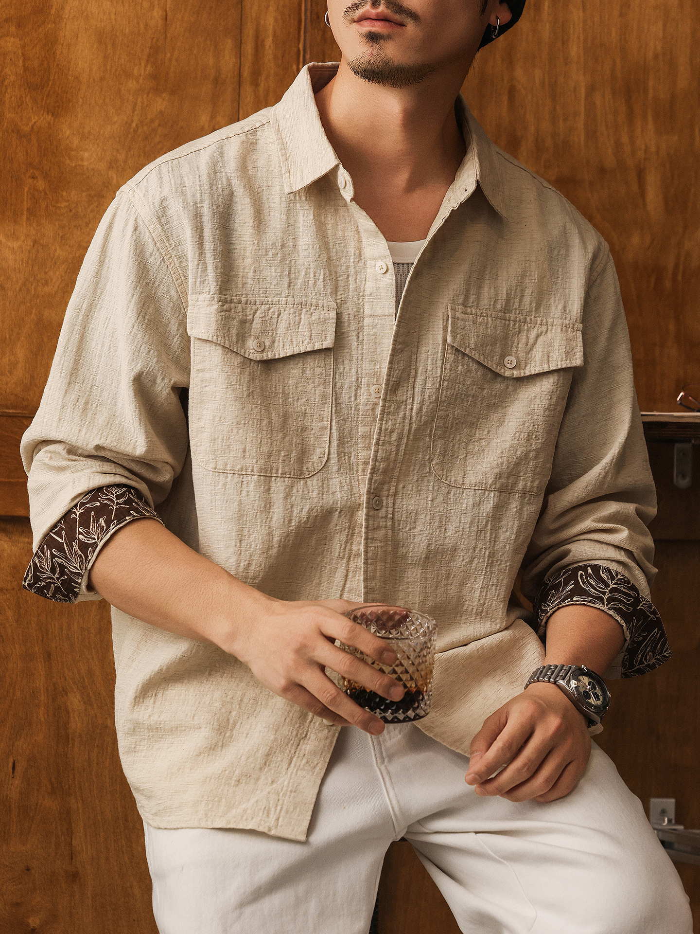 Old Money Style Retro Linen Shirt for Men, Long-Sleeved, Spring Thin, Breathable, Trendy, Loose Casual Workwear Shirt Jacket