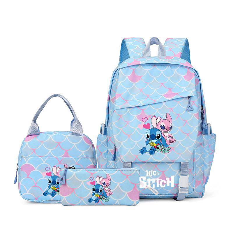 Stitch Student Schoolbag Three-Piece Set Large Capacity Backpack Lunch Bag Pencil Bag Wholesale Picture DIY Ready Stock