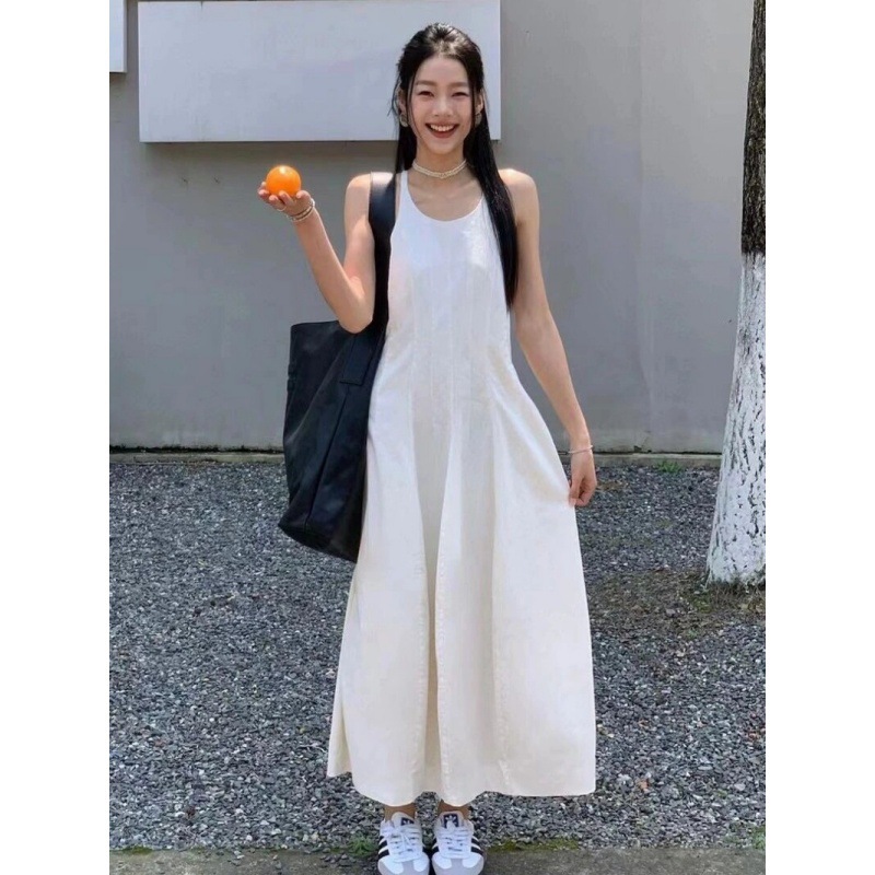 Longmei Backless Waist-Cinching Slip Dress 2025 Early Autumn New Korean Style Lc Simple and Elegant A-Line Sleeveless Dress