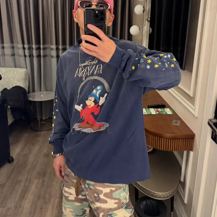 Saint Michael Fantasia Mickey VTG American-style High Street Washed Loose Long-sleeved Base T-shirt Ins for Men and Women