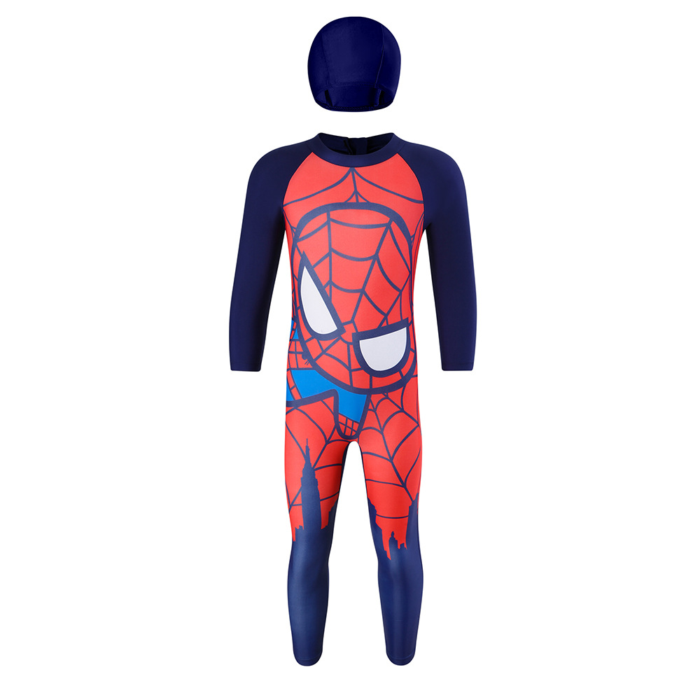 Boys and Girls one-piece sun protection warm long-sleeved swimsuit diving suit medium and big boys and girls cartoon one-piece swimsuit
