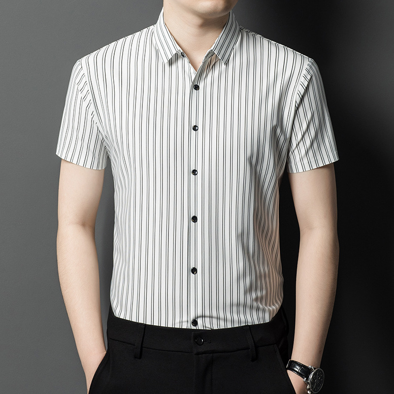 Men's Striped Short-Sleeve Seamless Shirt Versatile Casual Office Simple Thin Stripe Business Formal Gentleman Drop Shipping