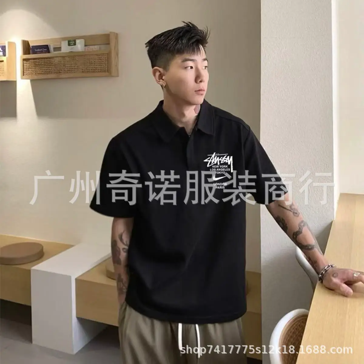 25 Cross-Border Early Spring Export Wholesale Letter Printing Series Simple Casual Men's and Women's Same Style Polo Shirts Drop Shipping