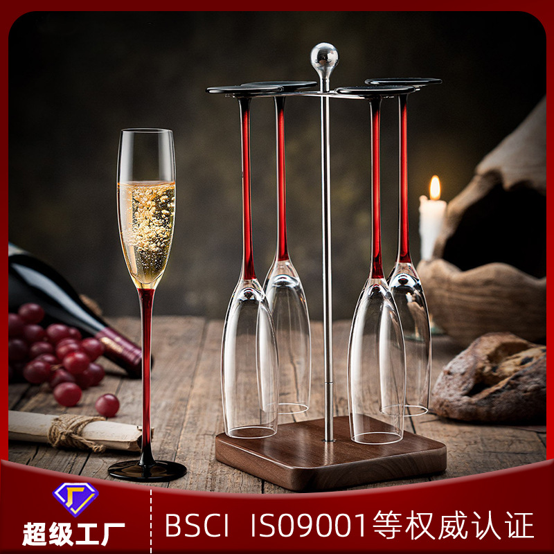 Set of 6 Tall Crystal Champagne Glasses with Sparkling Wine and White Wine Glass Holders, High-Quality Home-Use Wine Set in a Gift Box