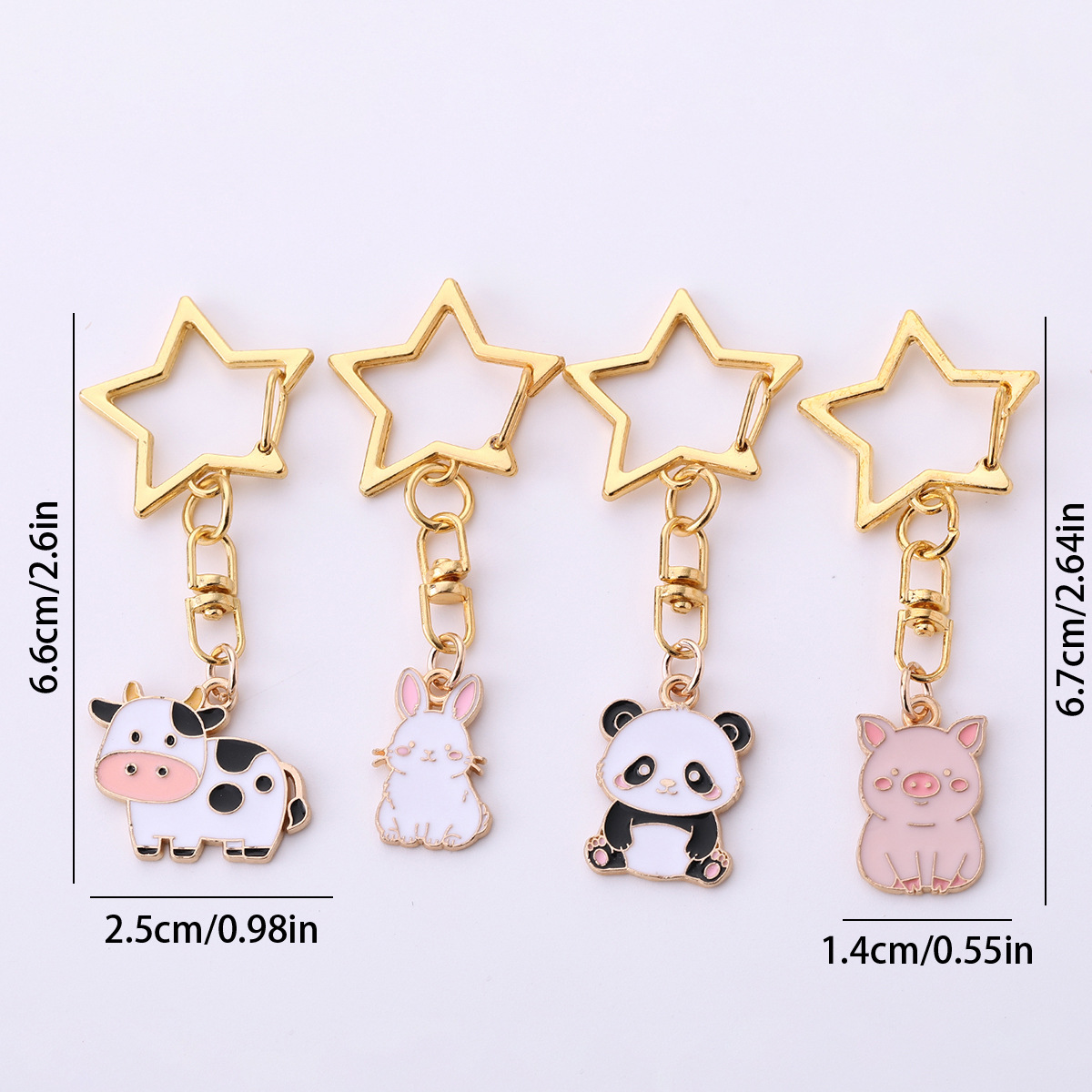 Five-Pointed Star Cartoon Cow Rabbit Piglet Panda Keychain Cute Animal Heart-Shaped Bag Pendant Gift Wholesale