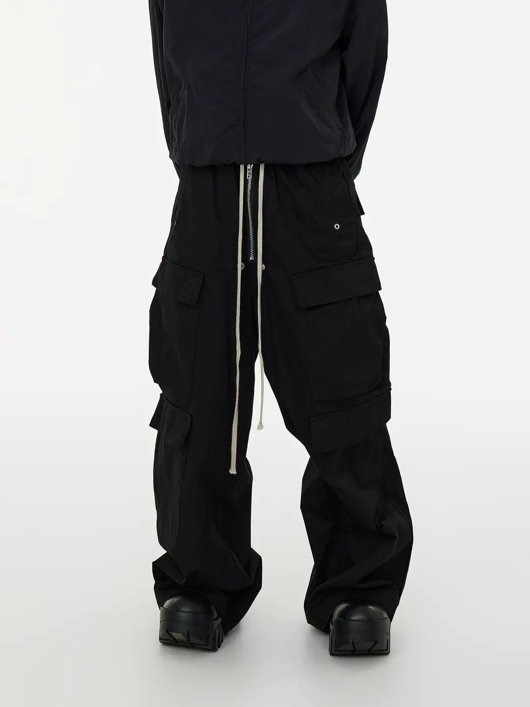 2024 new dark vanguard niche design drawstring wide-legged drag the ground loose workwear large leg flared pants tide