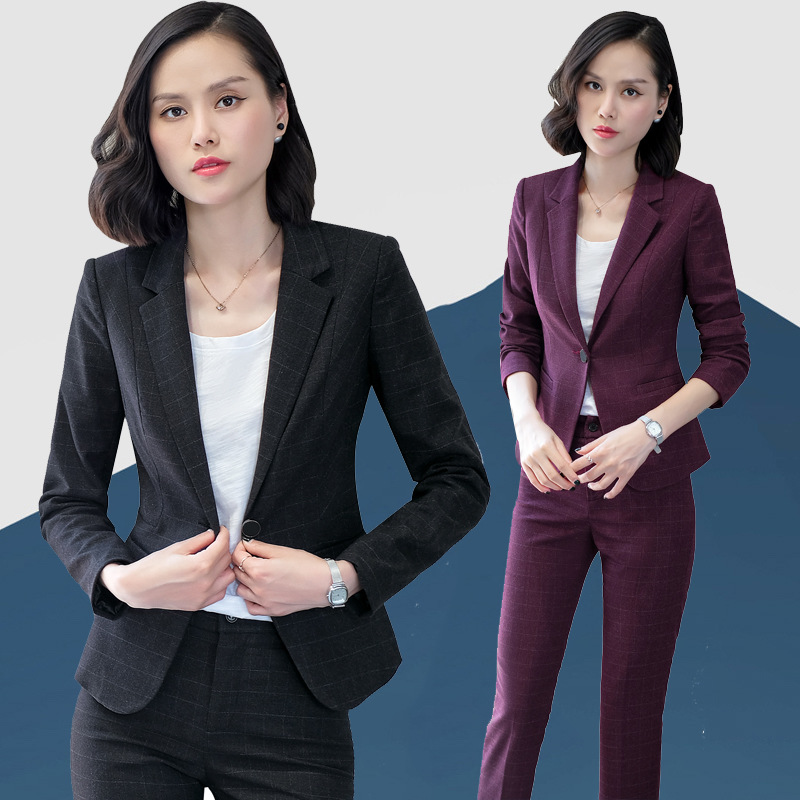 Classic Autumn and Winter New Plaid Long-sleeved Small Suit Korean Casual Small Suit Women's OL Commuter Professional Pants Suit