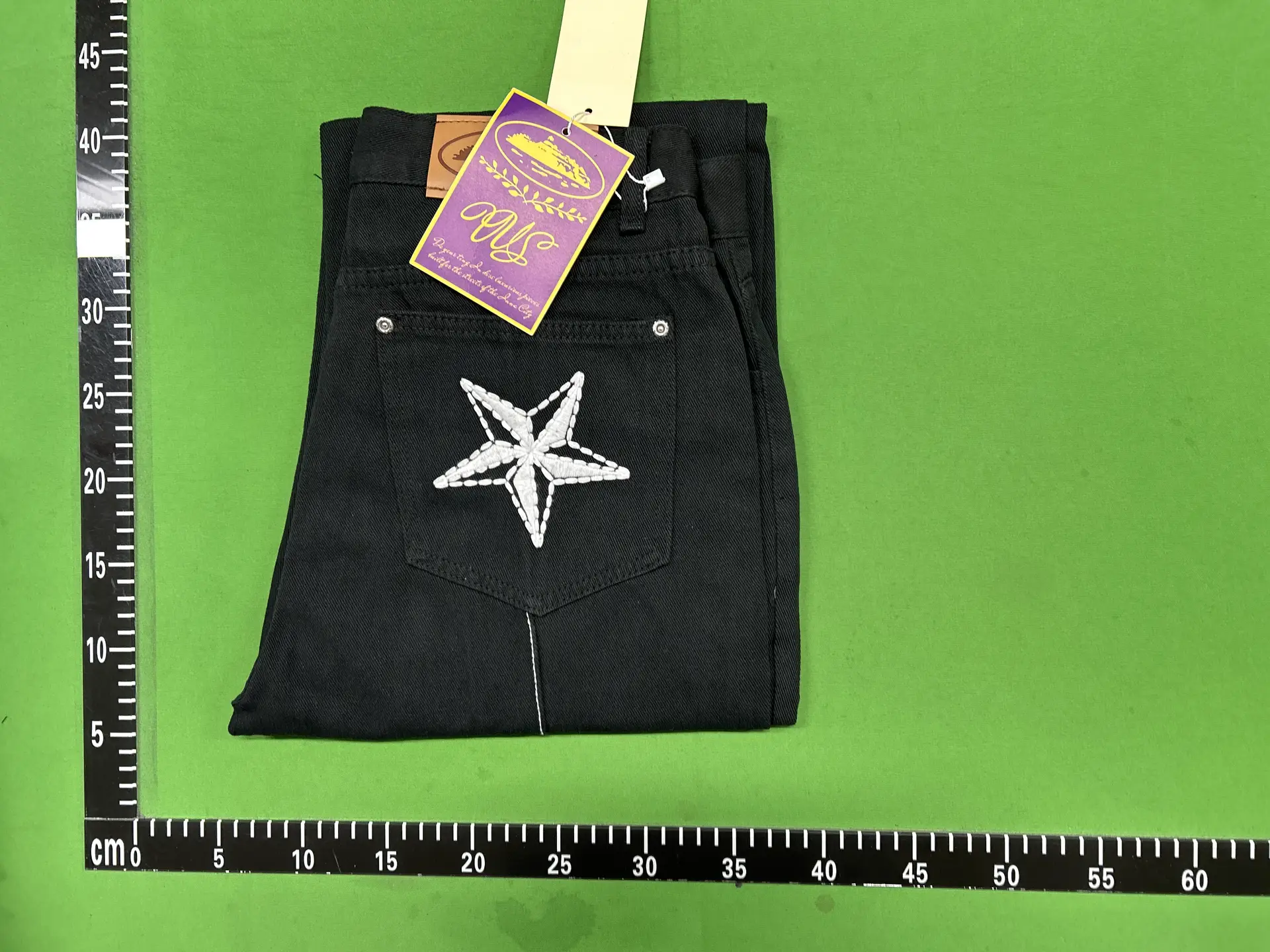 Pus Black Jeans with White Star Embroidery