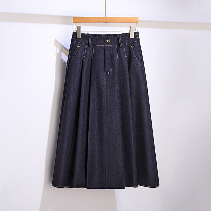 2025 New Autum Denim Skirt Women's Fashionable High-Waist Elegant Commuter A-Line Skirt Mid-Length Casual Skirt