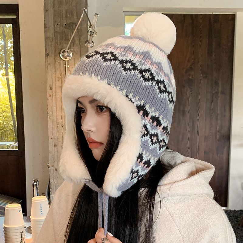 fleece-lined Knitted Pullover Wool Hat Winter Korean Style All-match Face Shown Small Hat Women's Riding Warm Ear Protection Lei Feng Hat