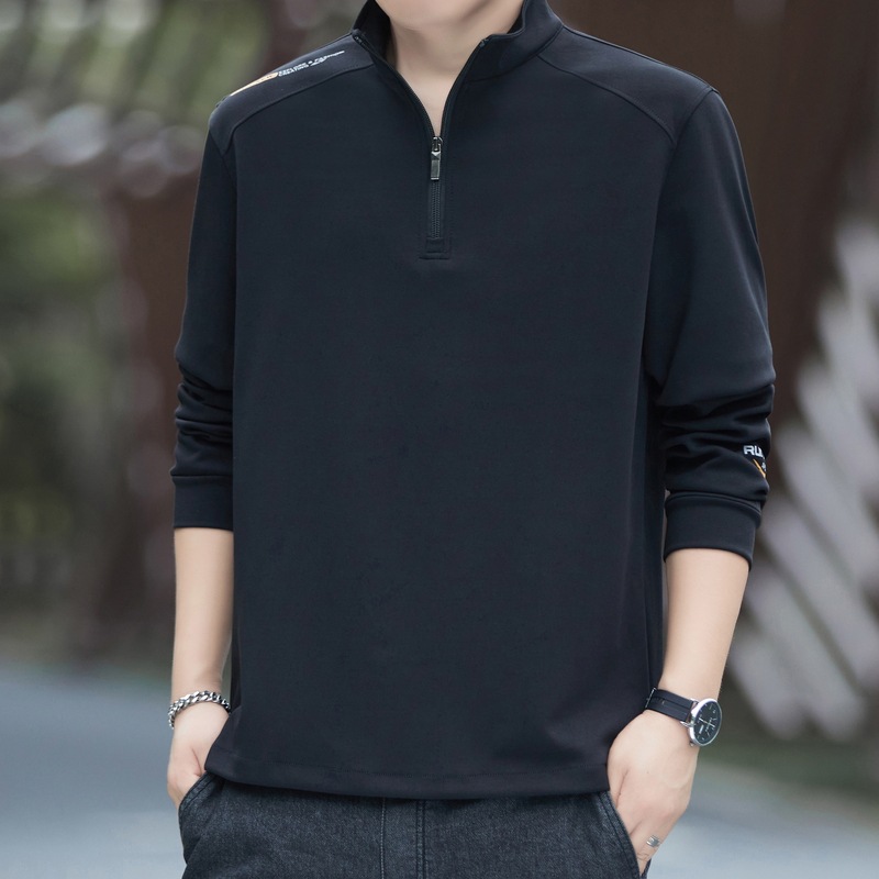 Men's Half-Zip Stand Collar Sweatshirt, Spring New Trendy Casual Oversized Long-Sleeve T-Shirt for Men, Cross-Border