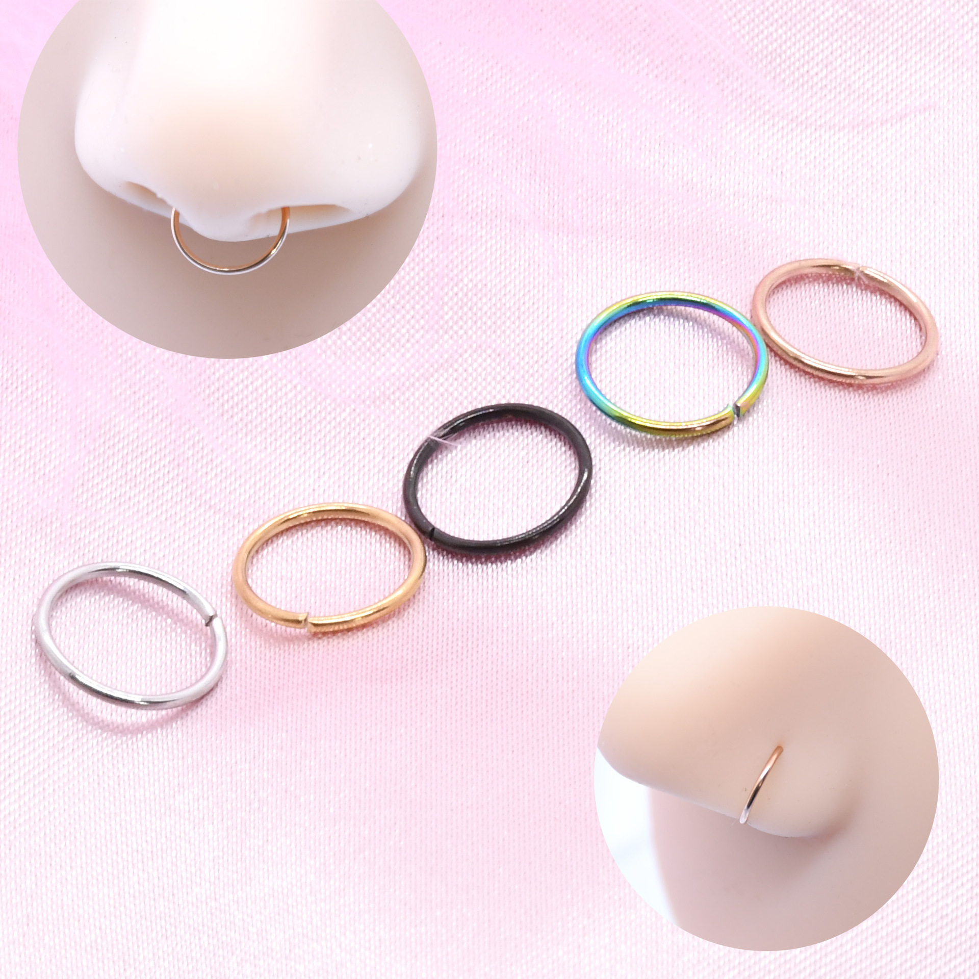 Couple Style Simple European and American Hip-Hop Style Stainless Steel Round Wire Nose Ring Nose Jewelry Personalized Piercing Plain Ring Accessory