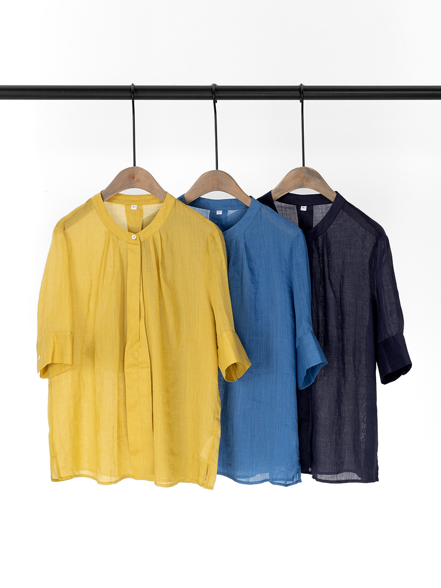 Plus Sumachi Summer New Ramie Shirt Versatile Niche Design Half-Sleeve Lightweight Linen Shirt for Women