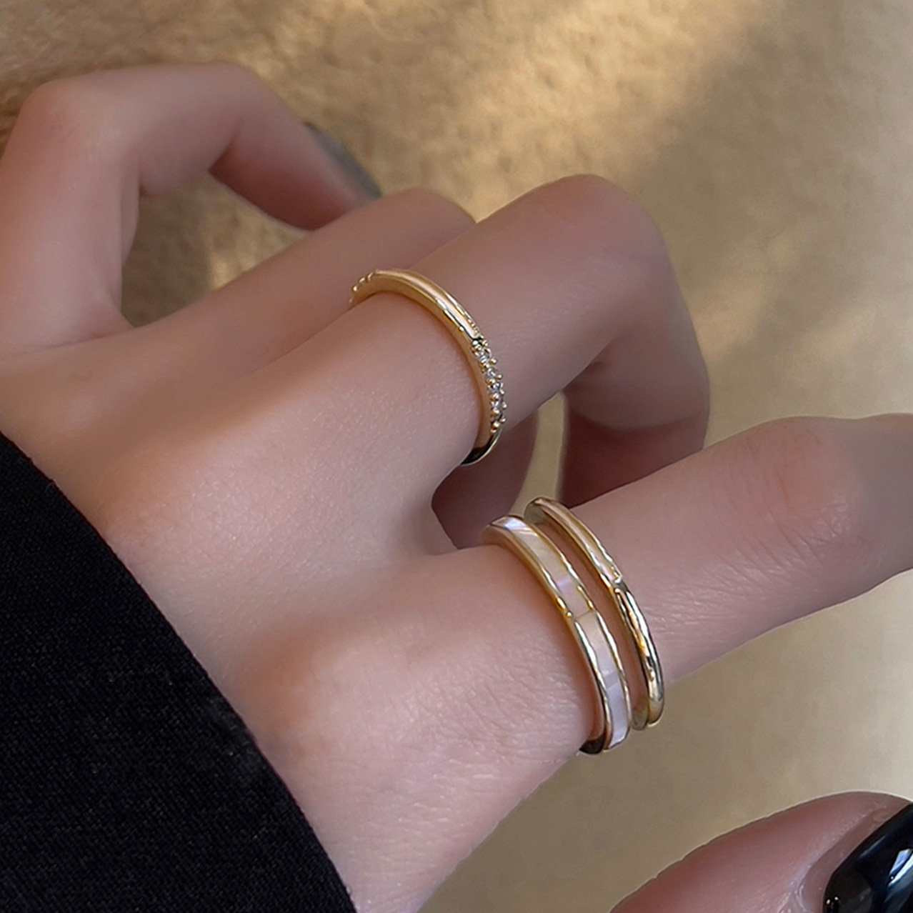 Golden Light Luxury Zircon Micro-inlaid Niche Dropping Glaze Ring Women's Simple High-grade Emoxie Ring Adjustable Opening Dieting Finger Ring
