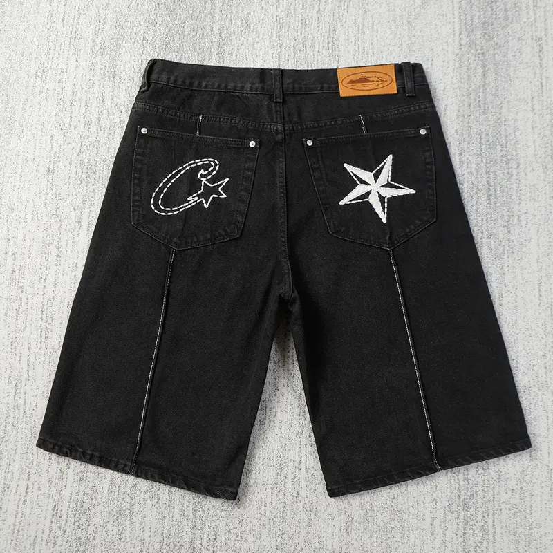 24 New arrival Corteiz Alcatraz Denim Mid-Pants Star Embroider High Street Shorts Casual Five-Point Pants for Men