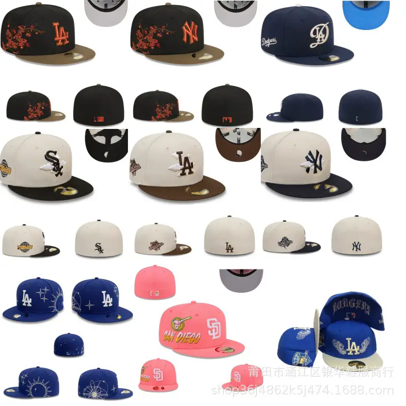 Cross-Border American Sox Fully Enclosed Baseball Team Dodgers Baseball Cap Embroidered Hip-Hop Yankees Closed Flat-Brimmed Hat