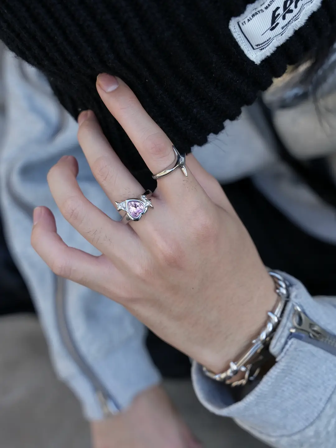 Saz Korea Dongdaemun New Popular Cute Heart-Shaped Small Star Pink Gemstone Couple Rings Tail Ring