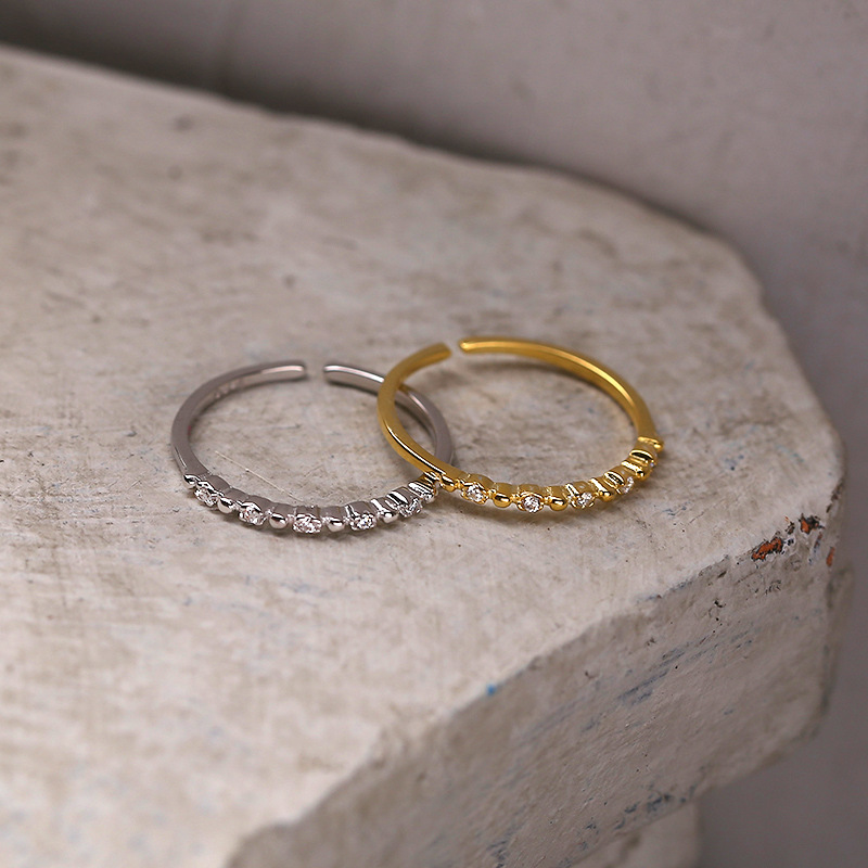 925 sterling silver simple diamond ring index finger ring hand thin tail ring small finger small Joker women's single ring 5779T