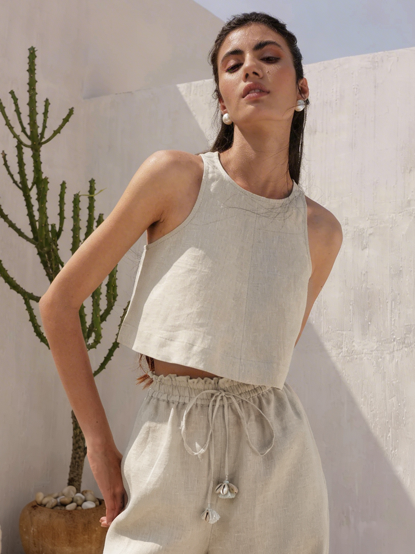 Old Money Style Pure Linen Vest Short Casual Sports Crop Top for Women Summer Natural Texture Linen Blouse