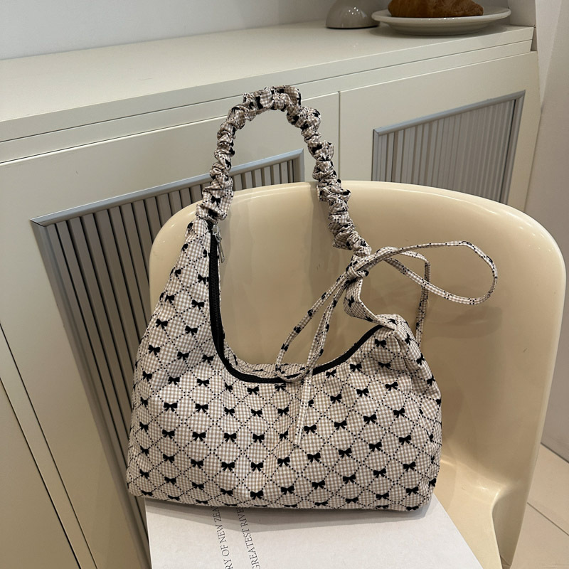 Korean Style Lazy Style Zhang Ruonan's Same Style Canvas Bag Bow Shoulder Crossbody Bag Women's Commuting Large Capacity Armpit Bag