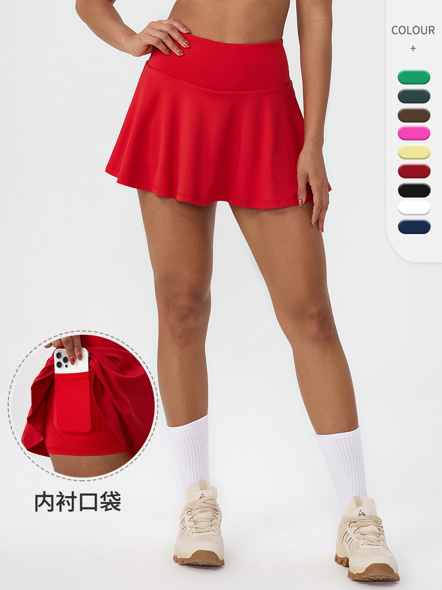 Sports Tennis Short Skirt for Women, Summer High-Waisted Quick-Dry Running Fitness Yoga Anti-Exposure Two-Piece Skirt Pants 22333