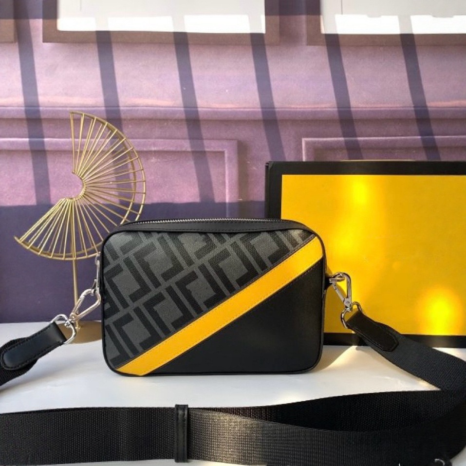2025 New Fen Men's Camera Bag Contrasting Color Stitching Small Square Bag Fashionable Shoulder Crossbody Bag Genuine Leather High Quality QC photo from 1688 on Qualit.ly