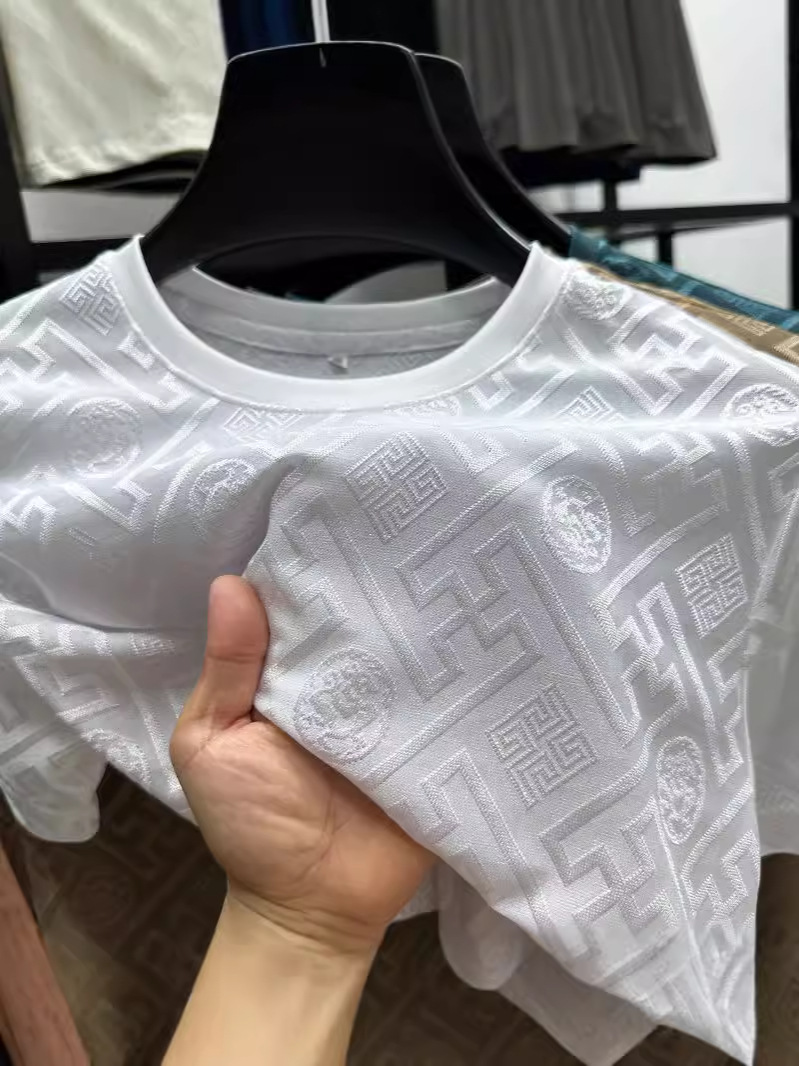 2024 men's summer new ice silk short sleeve printed T-shirt crew neck cool feeling men's top base shirt T thin