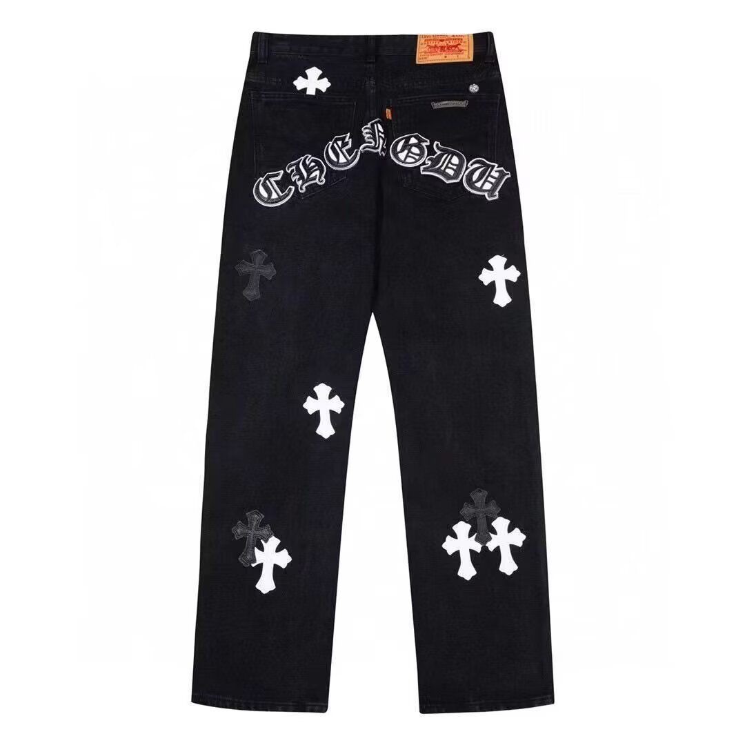 Jeans High Street American Trendy Brand Loose Limited Washed Stylish Leather Cross Straight Men's and Women's Pants Long Pants QC-foto från 1688 på Qualit.ly