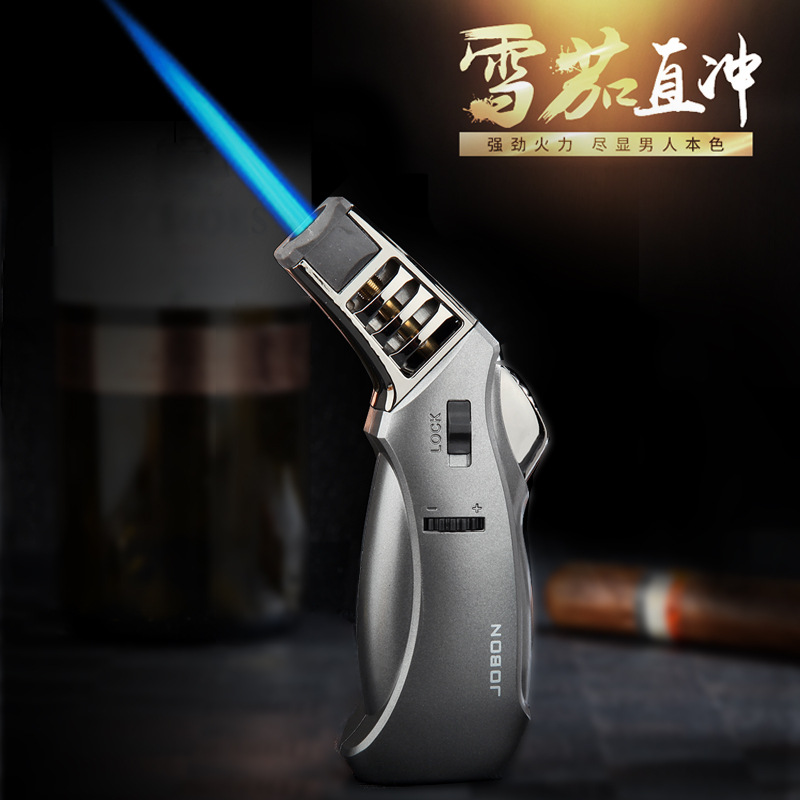Jobon Portable Straight Flame Lighter with Safety Lock Blue Flame Cocktail Smoked Gas Lighter Zhongbang 601