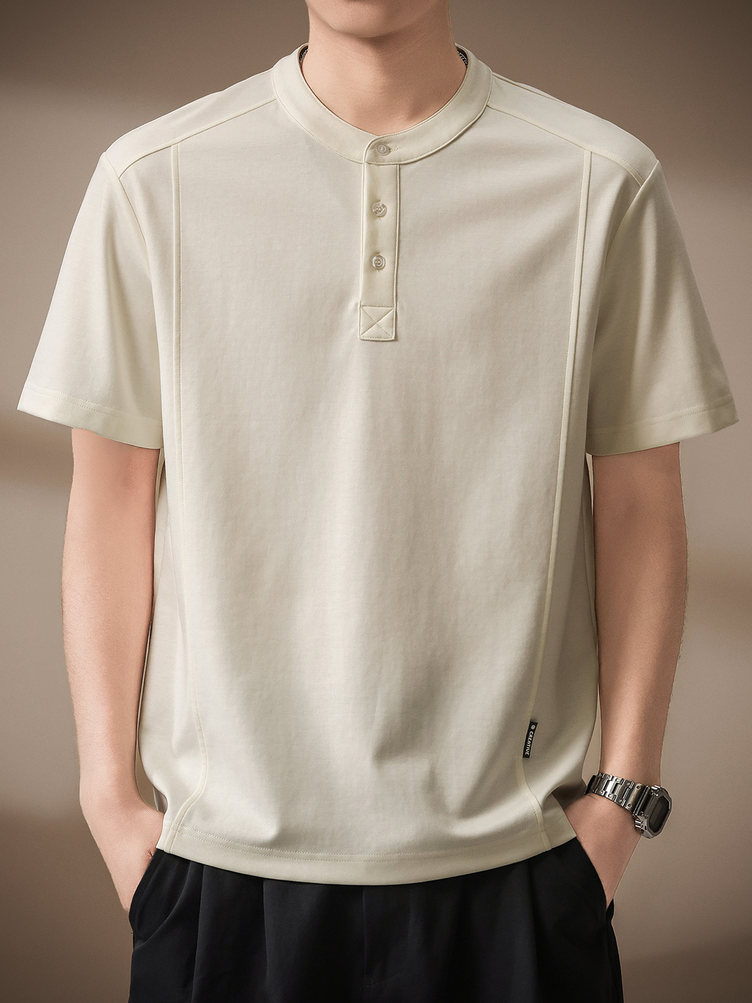 Henry Collar Short-Sleeve Polo Shirt for Men, New Summer American-Style Heavy-Duty Stand-Collar T-Shirt, Commuter Half-Sleeve