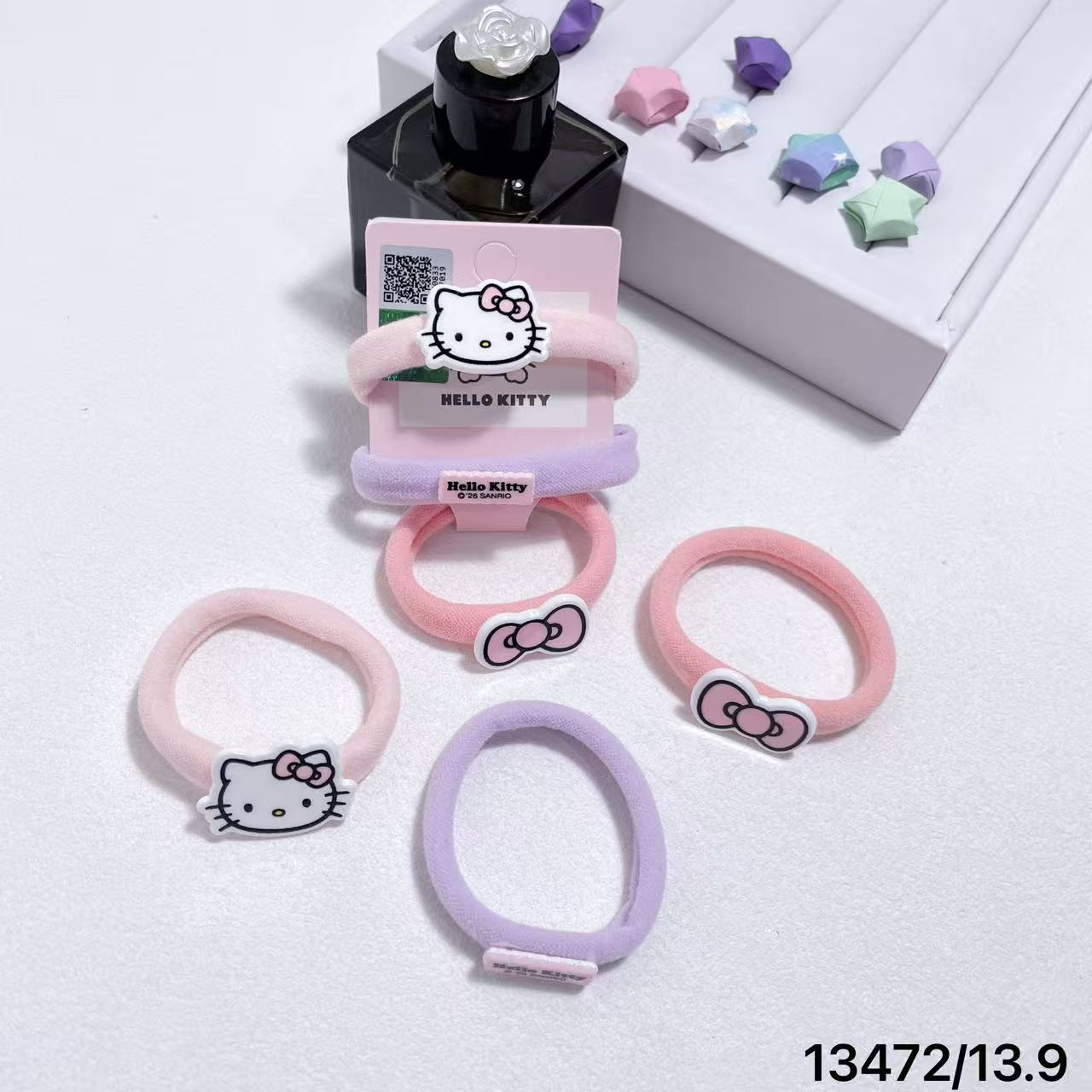 Authenticly Authorized Hello Kitty Cute Cartoon High-Elastic Pink and Purple Seamless Hair Tie Set 13472