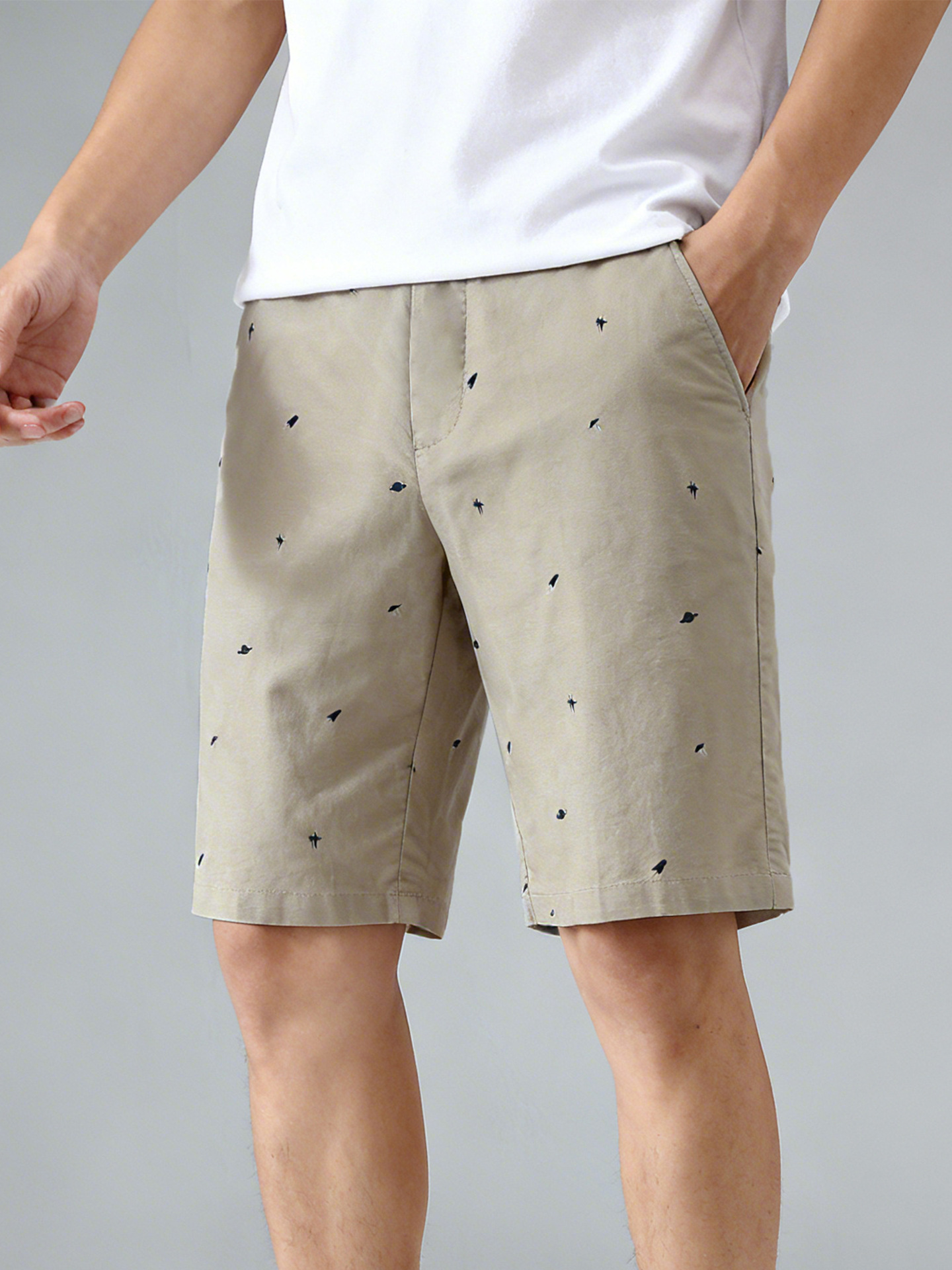 Haitai Tencel Lyocell Men's Summer Thin Straight-Leg Slightly Elastic Casual Shorts 2U016
