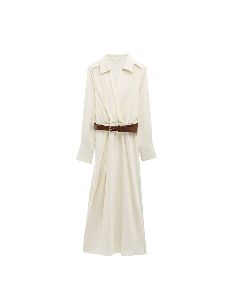 2025 New Women's Clothing, Fashionable Work Clothing, High-End, Slim Fit, Matching Belt, Silk Satin Texture Long Dress